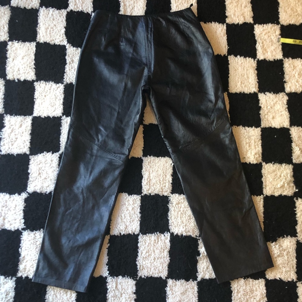 Black leather high waisted pants